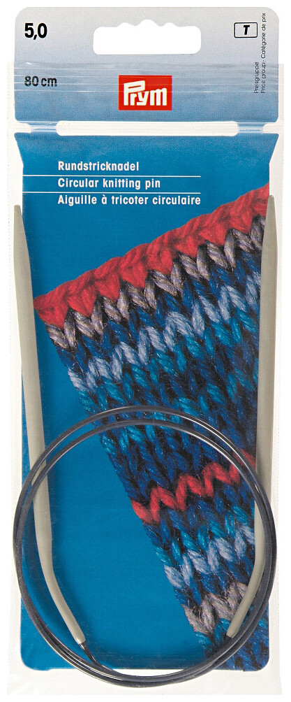 Prym Rundstricknadel Alu Kunststoff, grau 5.00 mm, 80 cm, Beutel 1 Stk.