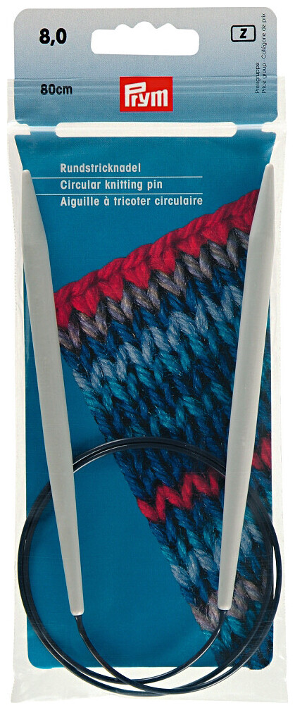 Prym Rundstricknadel Kunststoff, grau 8.00 mm, 80 cm, Beutel 1 Stk.