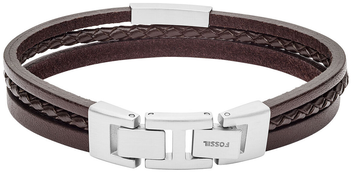 Fossil Jewels Bracelet multi-rangs en cuir brun et acier argenté