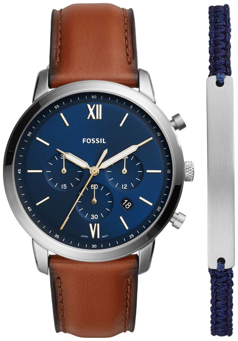 Fossil Coffret montre Neutra chronographe en cuir, brun clair, et bracelet