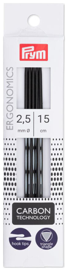 Prym ergonomics Strumpfstricknadeln Carbon 2.50 mm, 15 cm, Karte 5 Stk., Karbonfaser