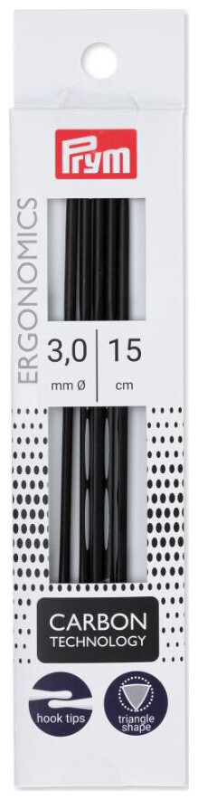 Prym ergonomics Strumpfstricknadeln Carbon 3.00 mm, 15 cm, Karte 5 Stk., Karbonfaser