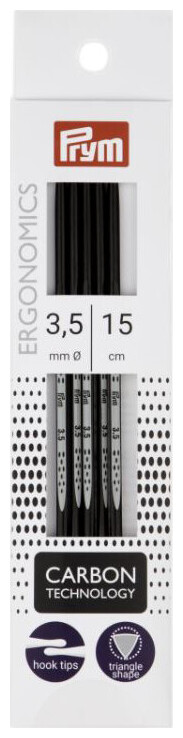 Prym ergonomics Strumpfstricknadeln Carbon 3.50 mm, 15 cm, Karte 5 Stk., Karbonfaser