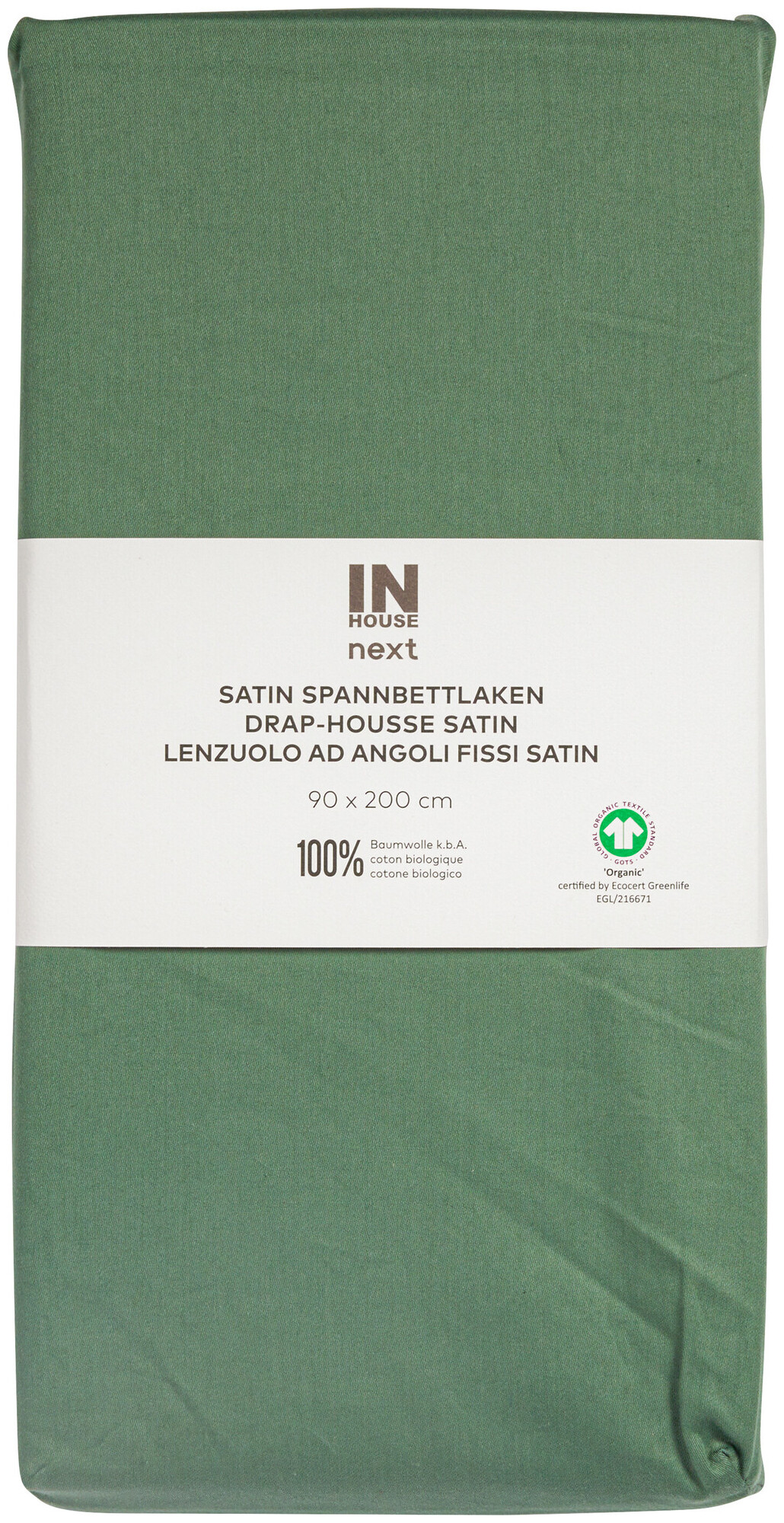 Inhouse Fixleintuch Gots Satin 90 x 200 gras, Matratzenhöhe bis zu 22 cm