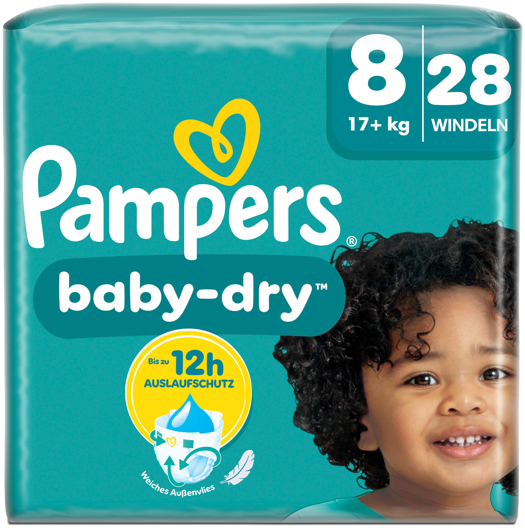 Pampers Baby Dry taille 8 Extra Large boîte mensuelle 17+ kg 28 couches